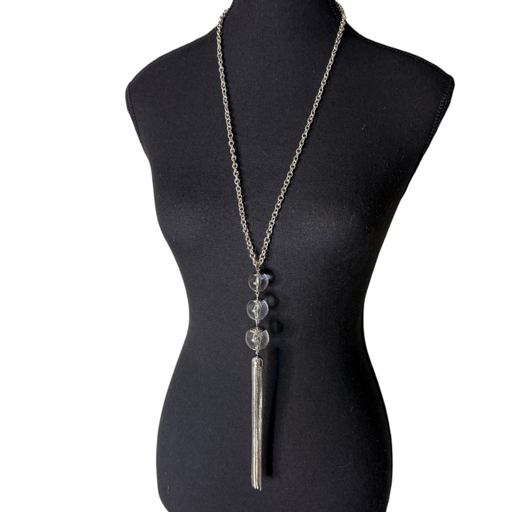 R.J. GRAZIANO Vintage Silver Toned Chain Necklace Clear Bubble Balls Tassels